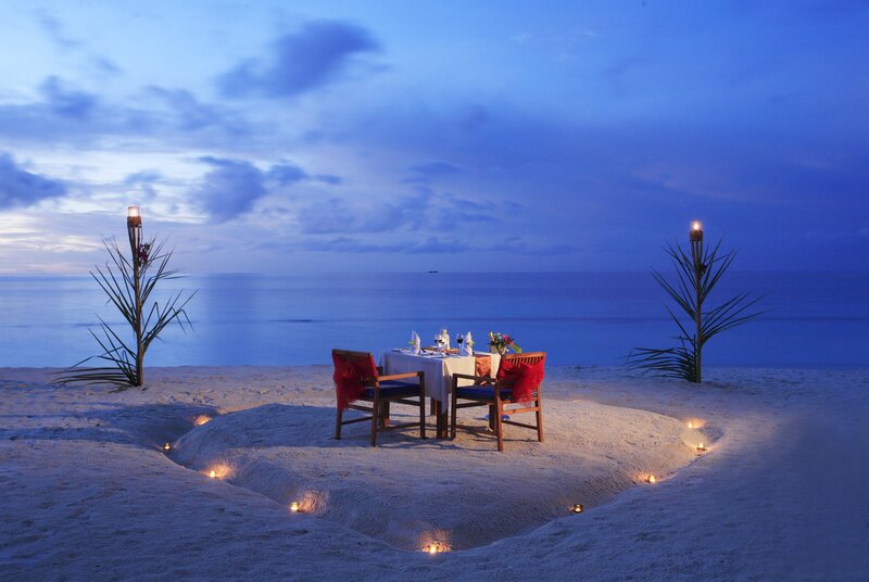 Romantic Dinner on Beach — Blue, Serene, Night, Photograph, Table