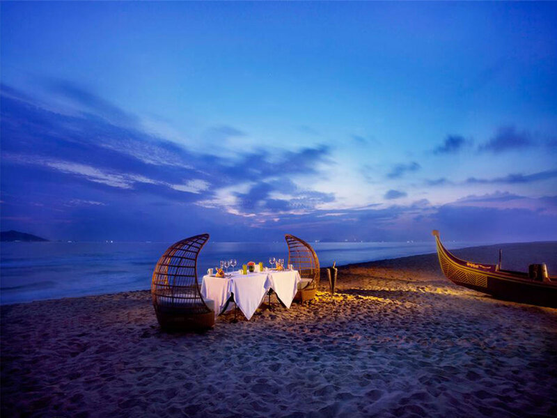Romantic Dinner on Beach — Blue, Serene, Night