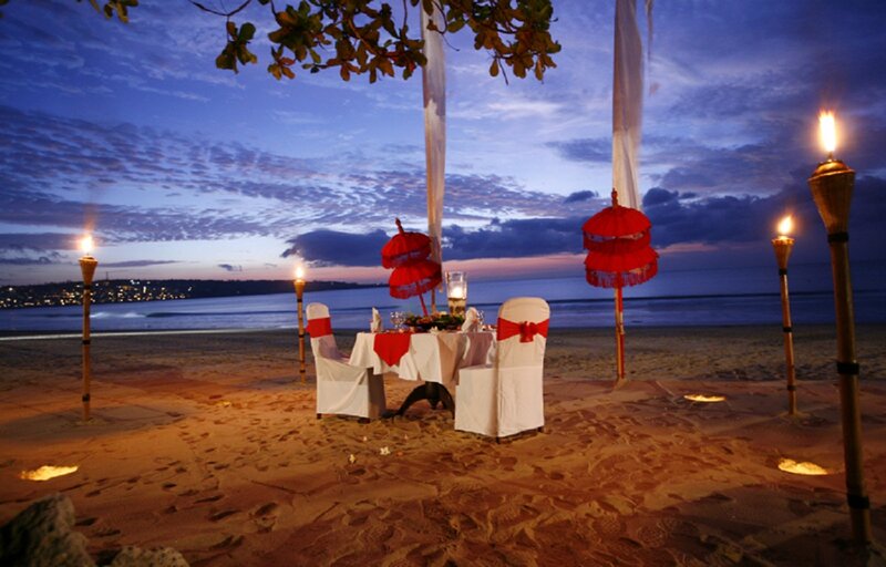 Romantic Dinner on Beach — Blue, Serene, Sunset
