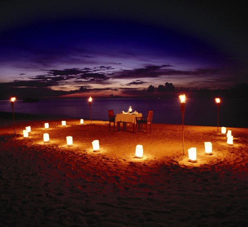 Romantic Dinner on Beach — Purple, Night