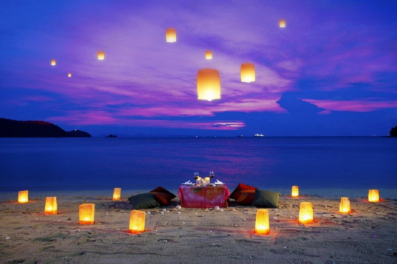 Romantic Dinner on Beach — Purple, Serene, Night