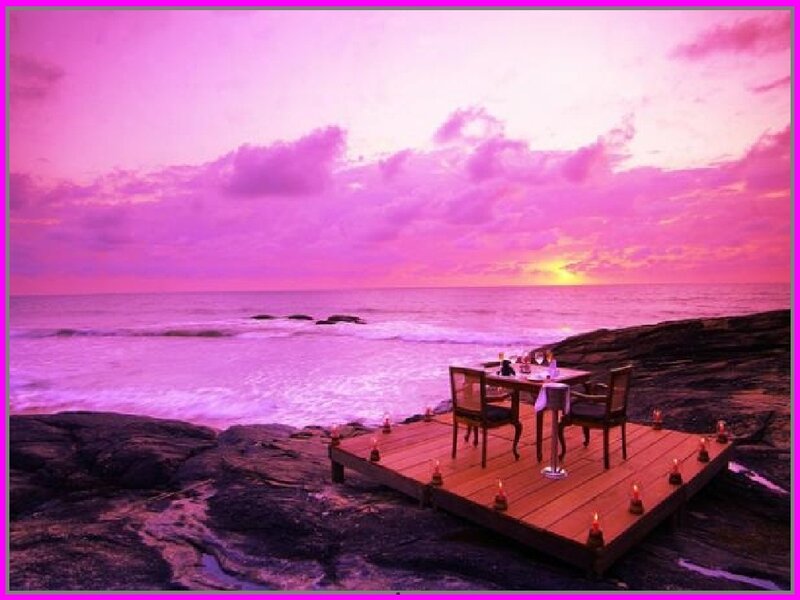 Romantic Dinner on Beach — Purple, Serene, Sunset, Photograph