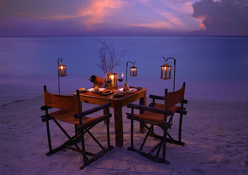 Romantic Dinner on Beach — Purple, Serene, Sunset