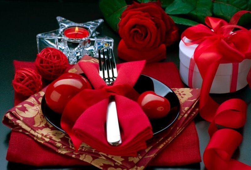 Romantic Dinner Setting — Red, Night