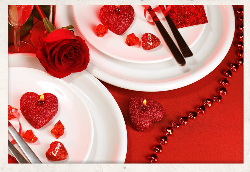 Romantic Dinner Setting — Red, Photograph, Rose, Heart Candles