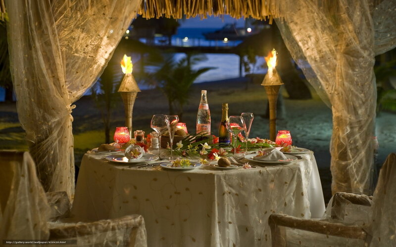 Romantic Dinner Table — White, Night, Photograph, Candles
