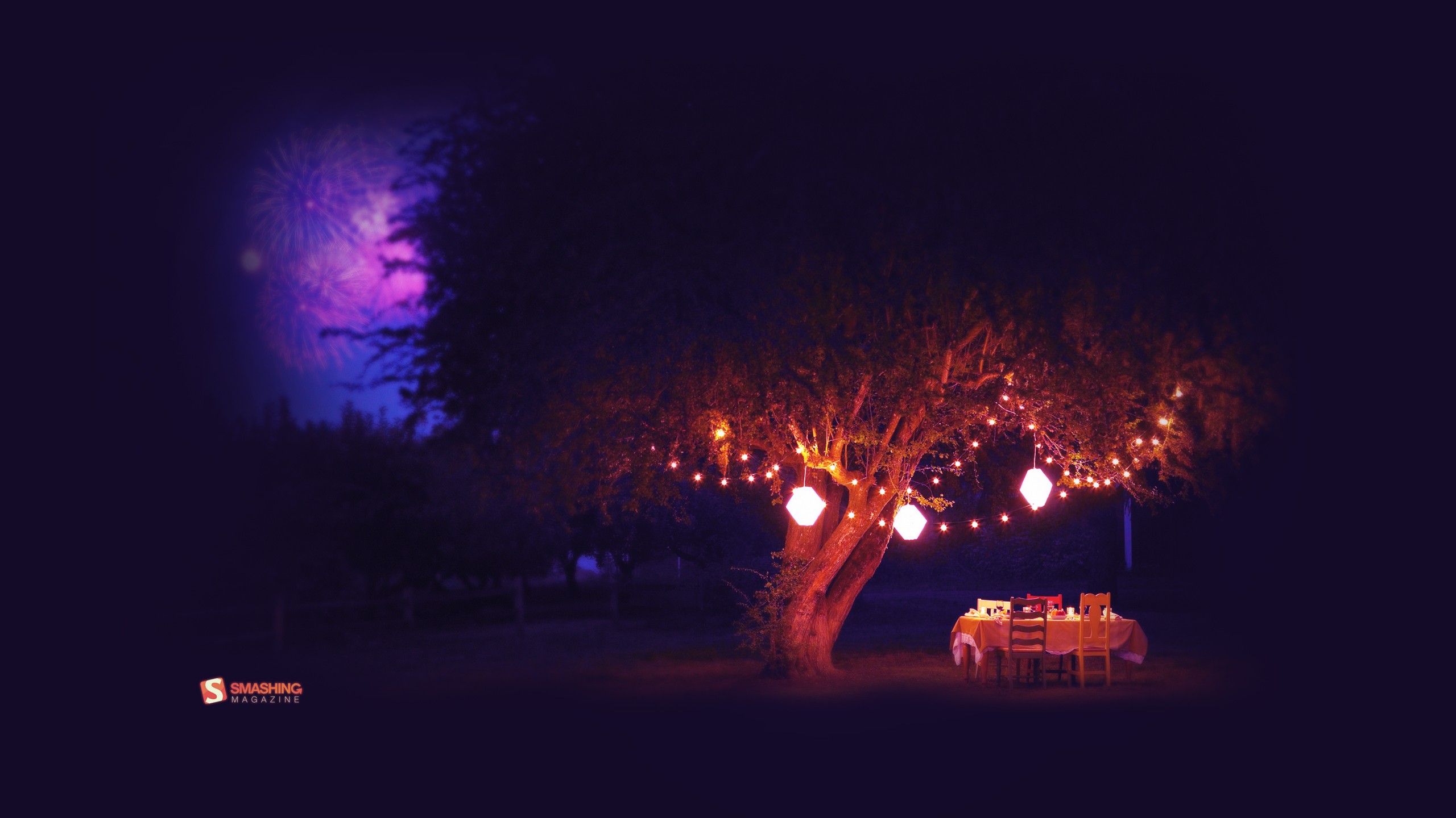 Romantic dinner under fireworks
