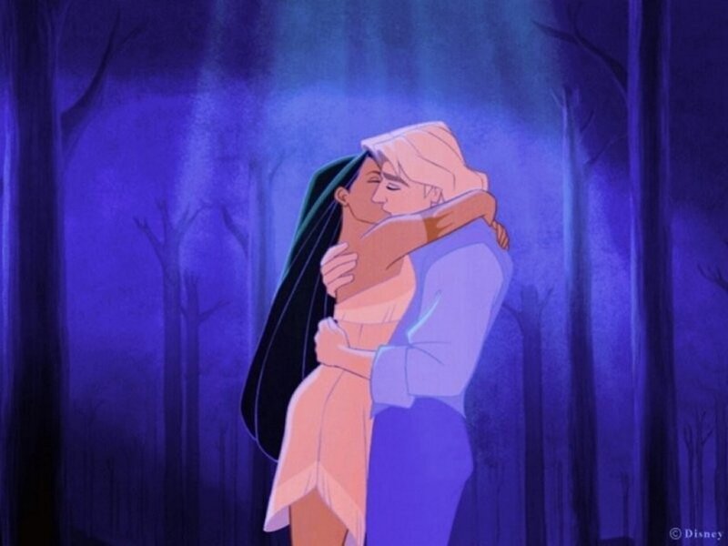 romantic embrace in the forest