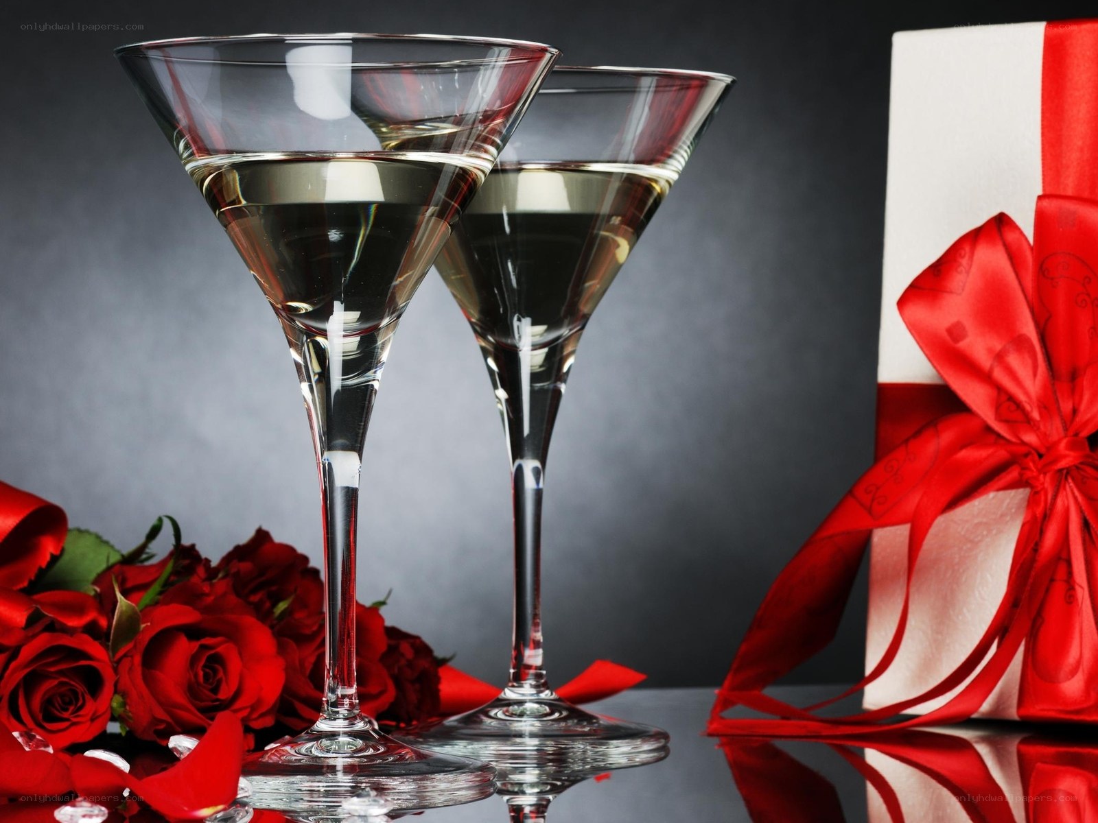 Romantic gift with wine and roses