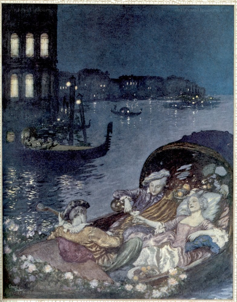 Romantic gondola ride at night