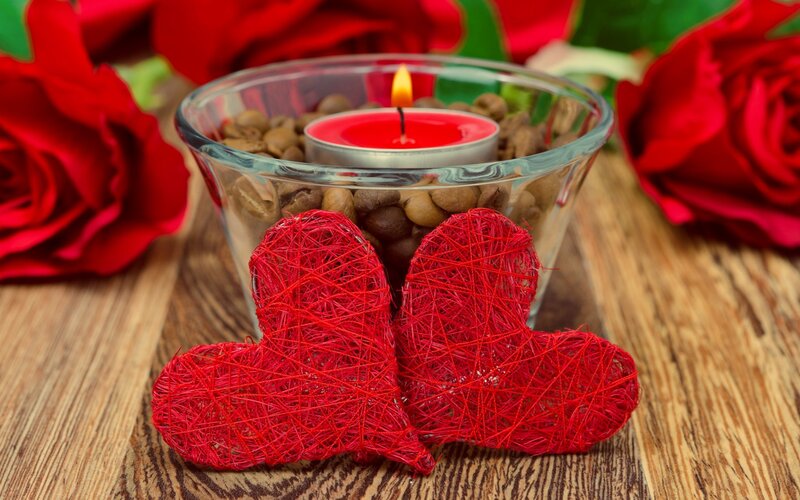 Romantic hearts and candle