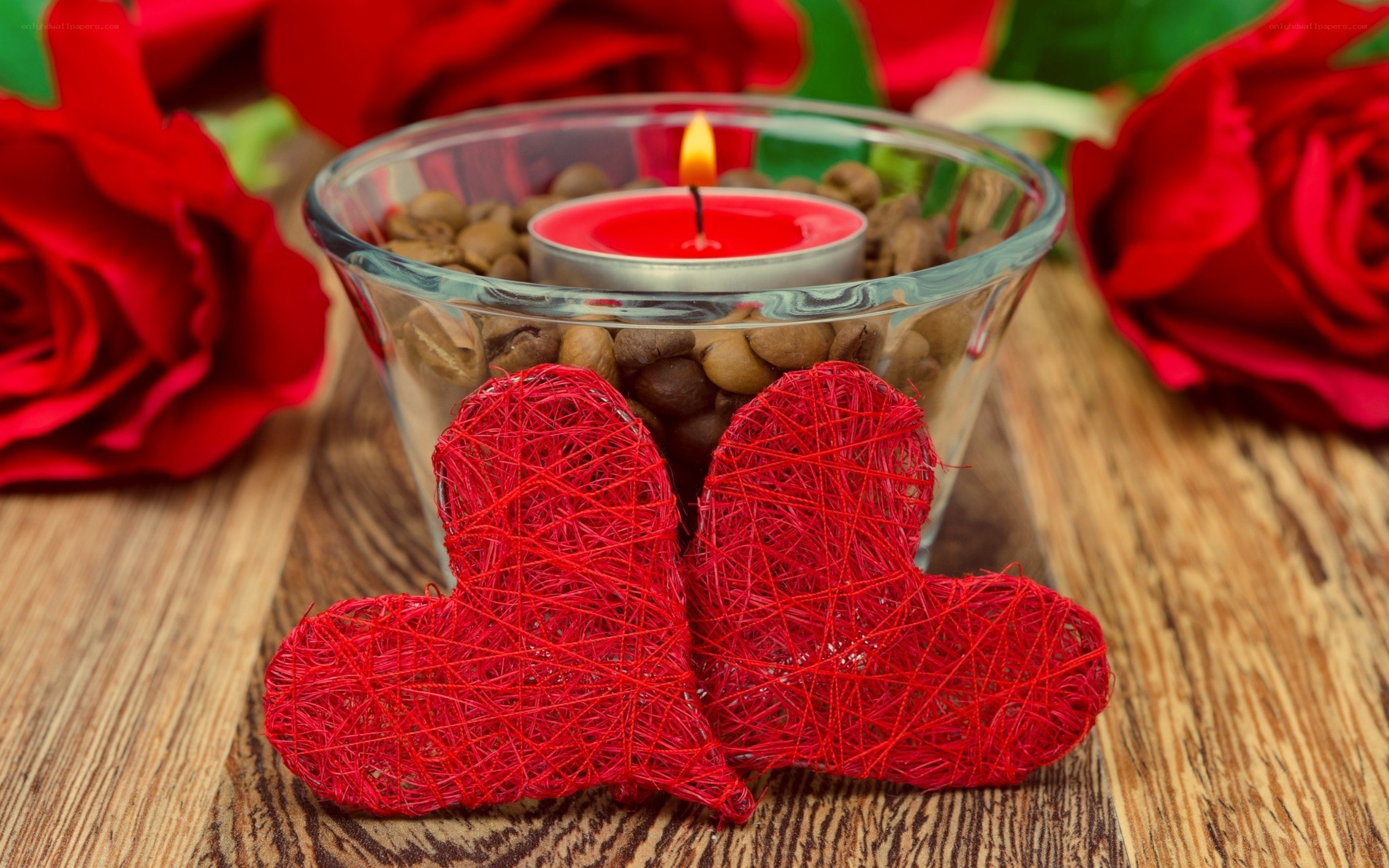 Romantic hearts and candle