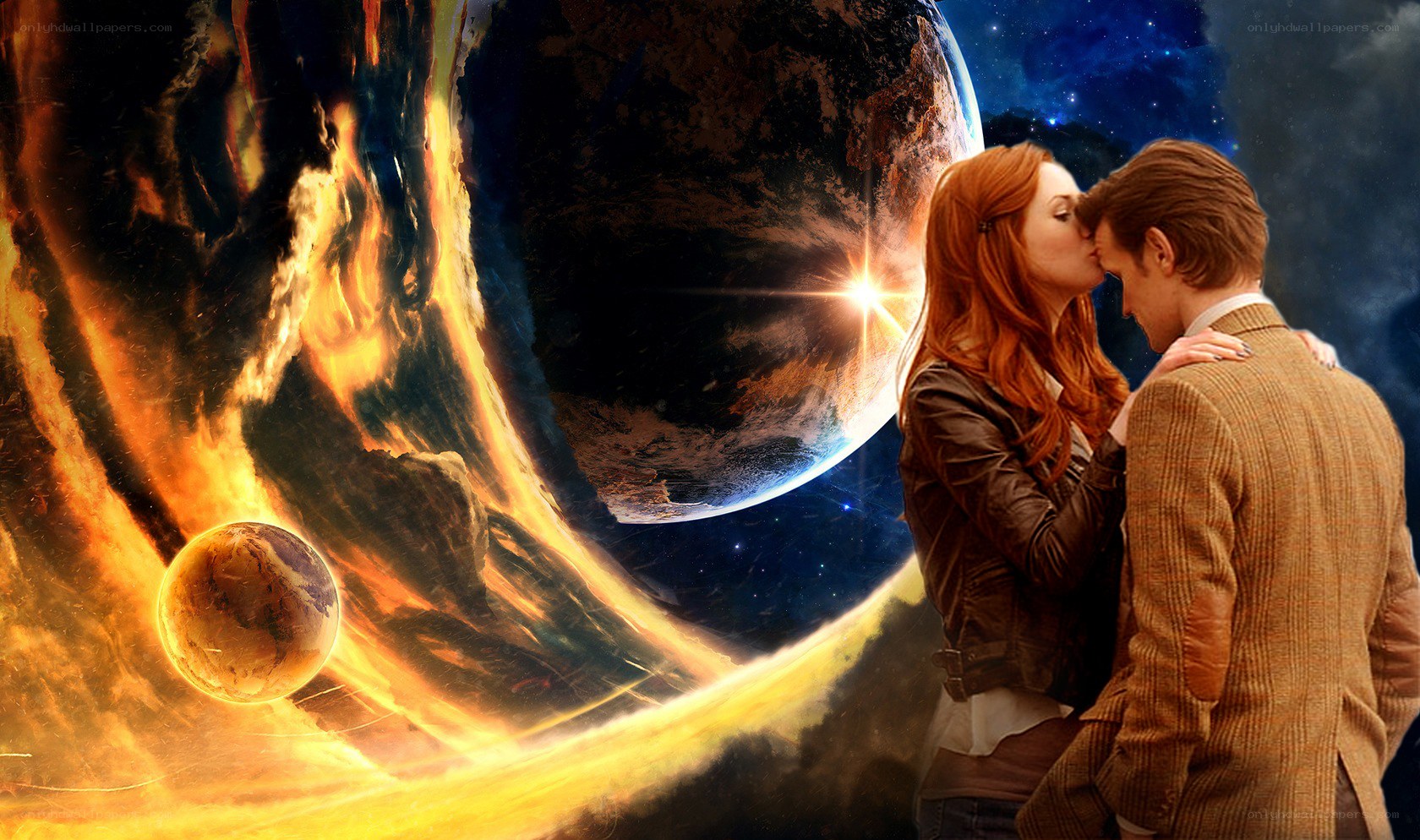 romantic kiss in space