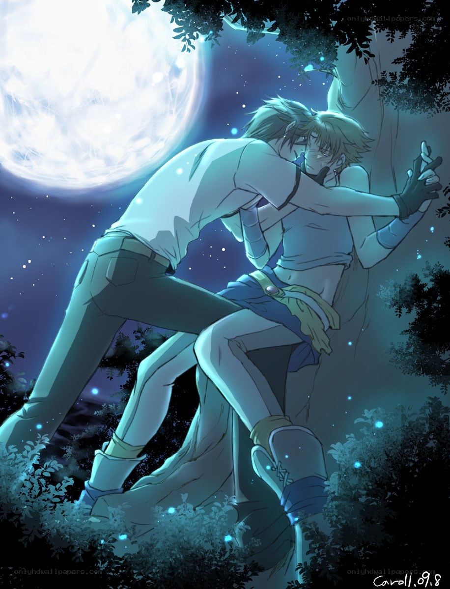 Romantic moonlit embrace