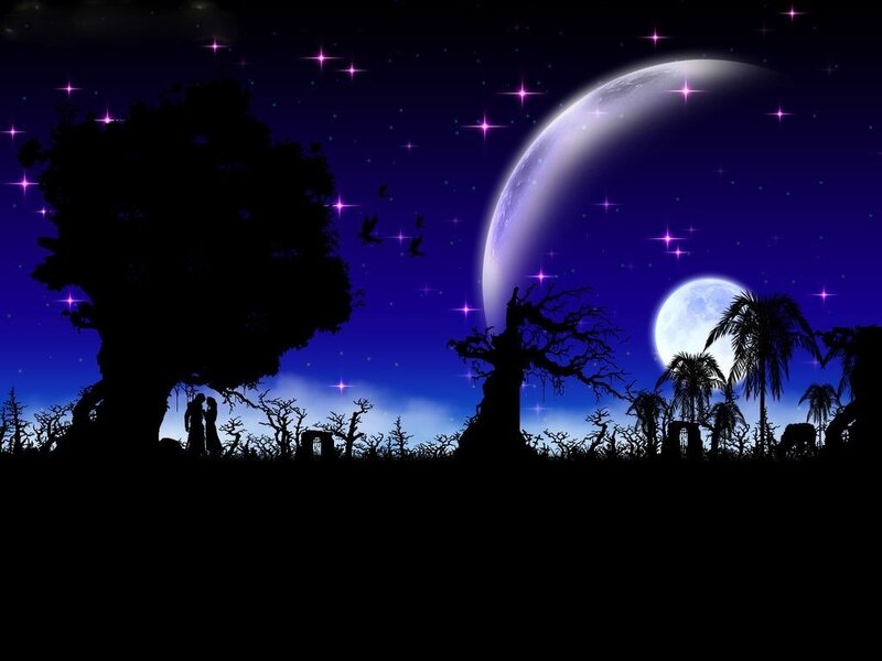 Romantic night under twin moons