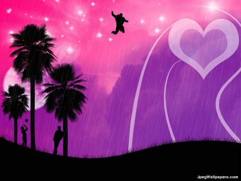 Romantic night with heart and palm trees