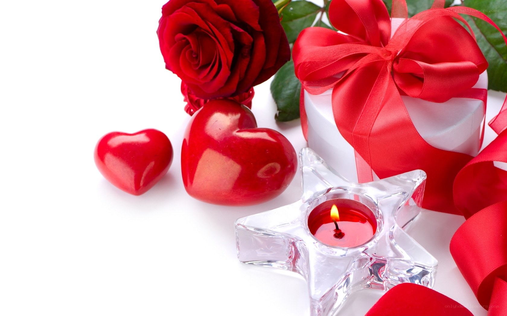 Romantic red rose and candle