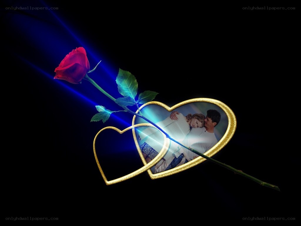 Romantic rose and heart frame