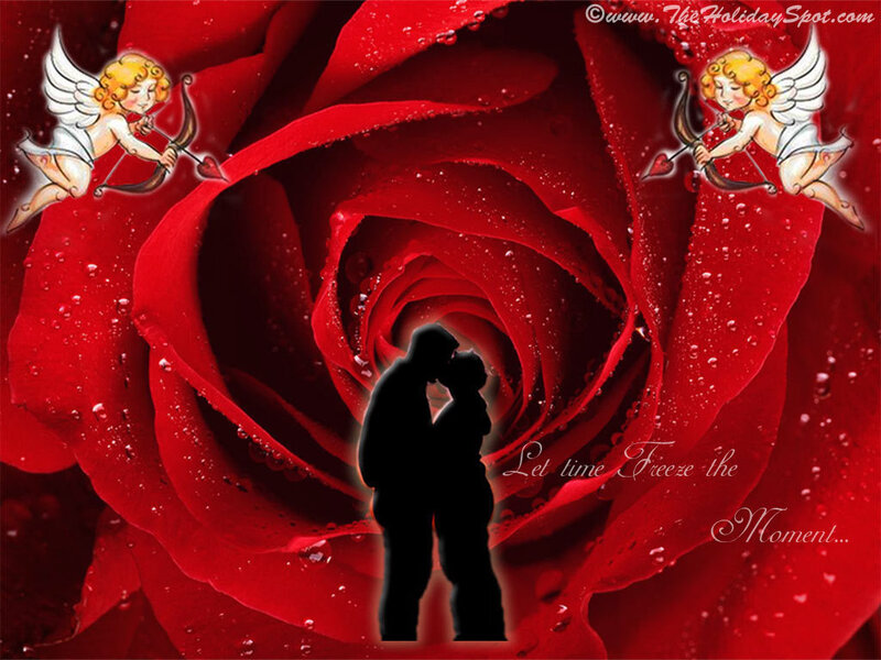 Romantic rose with couple silhouette