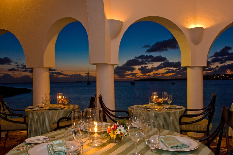 Romantic seaside dinner at dusk