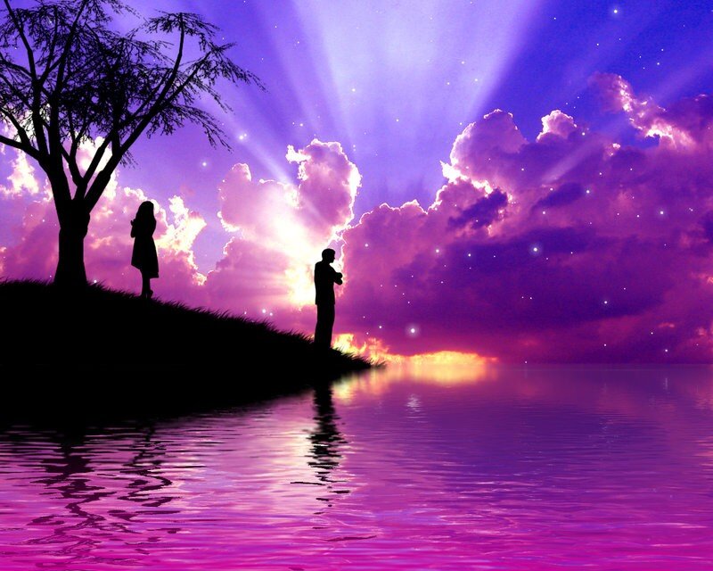 Romantic sunset by the water