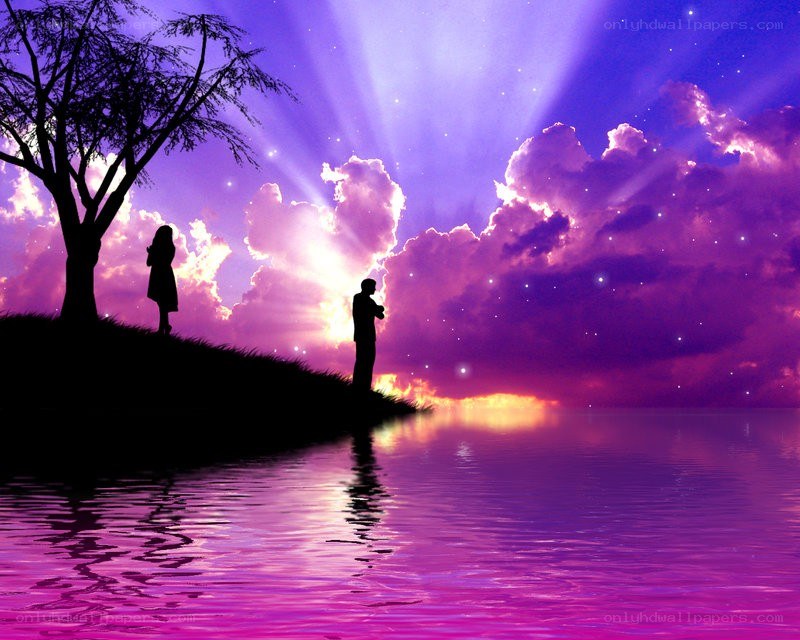 Romantic sunset by the water