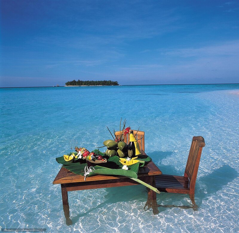 Romantic table in the ocean