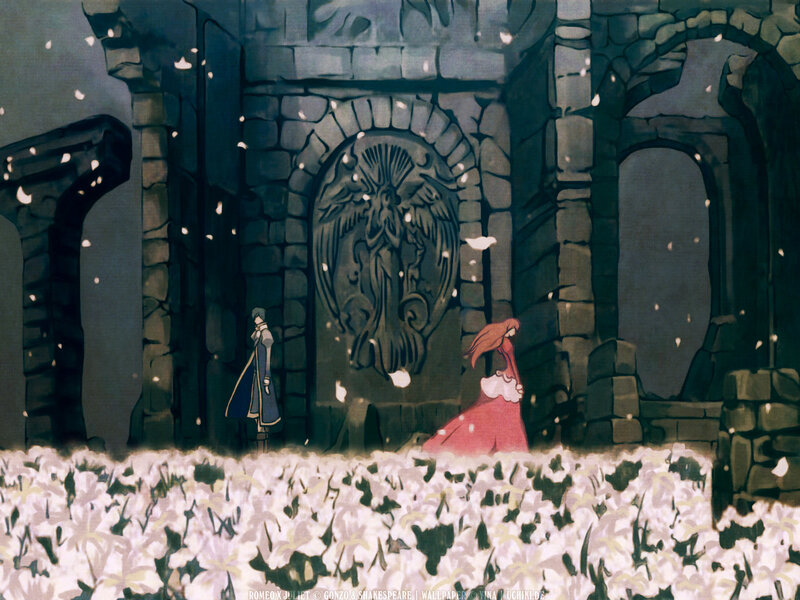 Romeo and Juliet in a stone garden