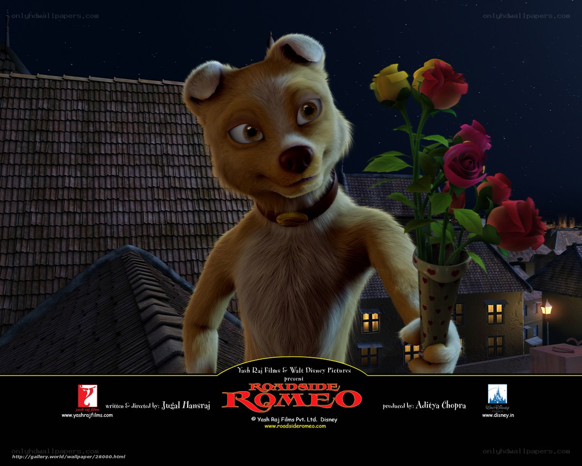 Romeo holding roses at night