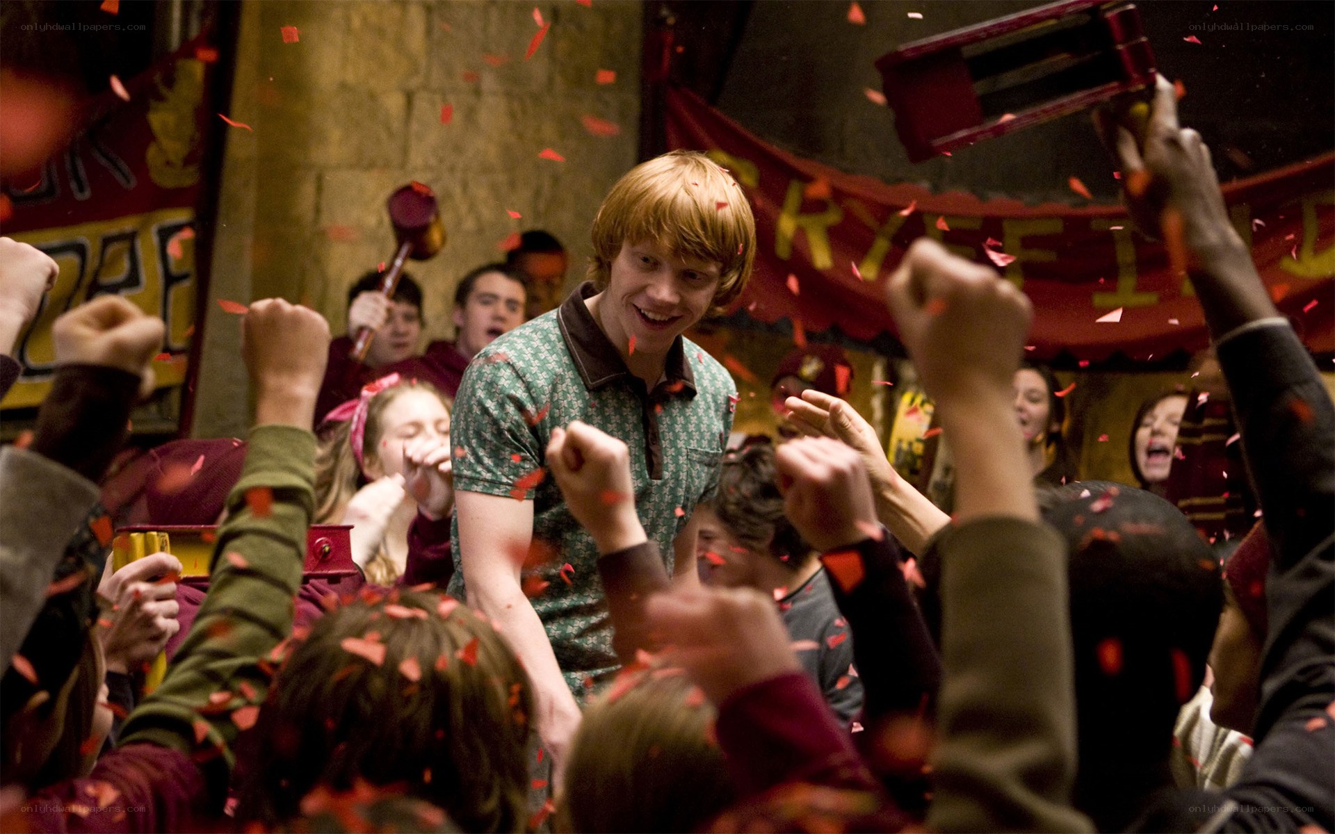 Ron Weasley celebrates with Gryffindor