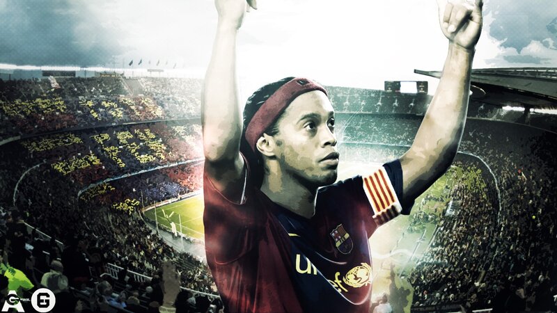 Ronaldinho celebrates at Camp Nou