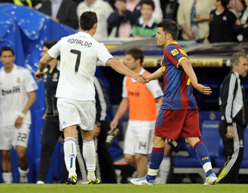 Ronaldo and Messi shake hands