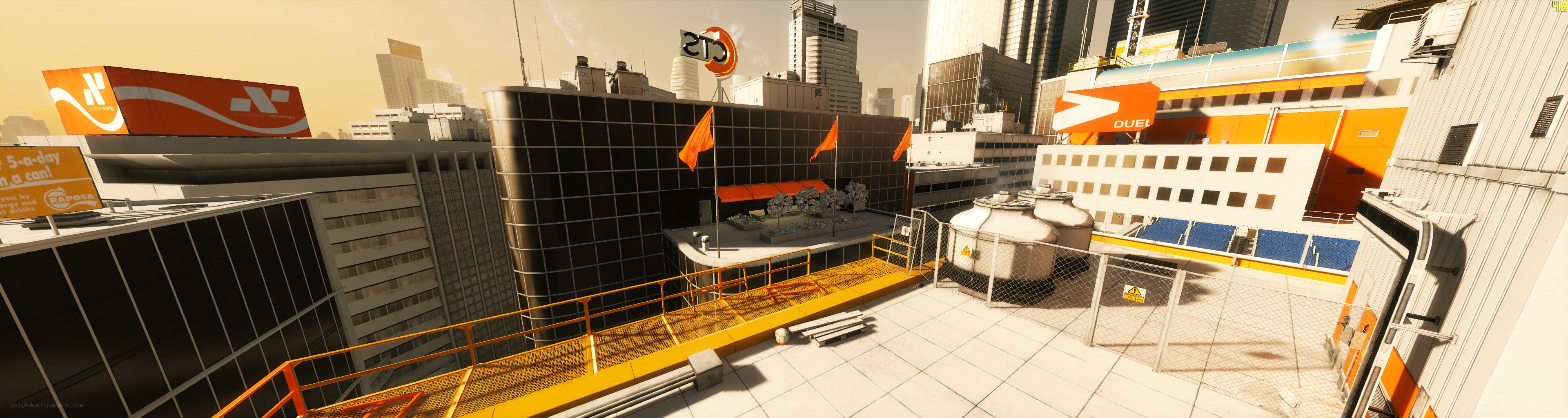 Rooftop cityscape with orange accents