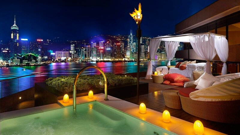 Rooftop Hot Tub with City View — Blue, Serene