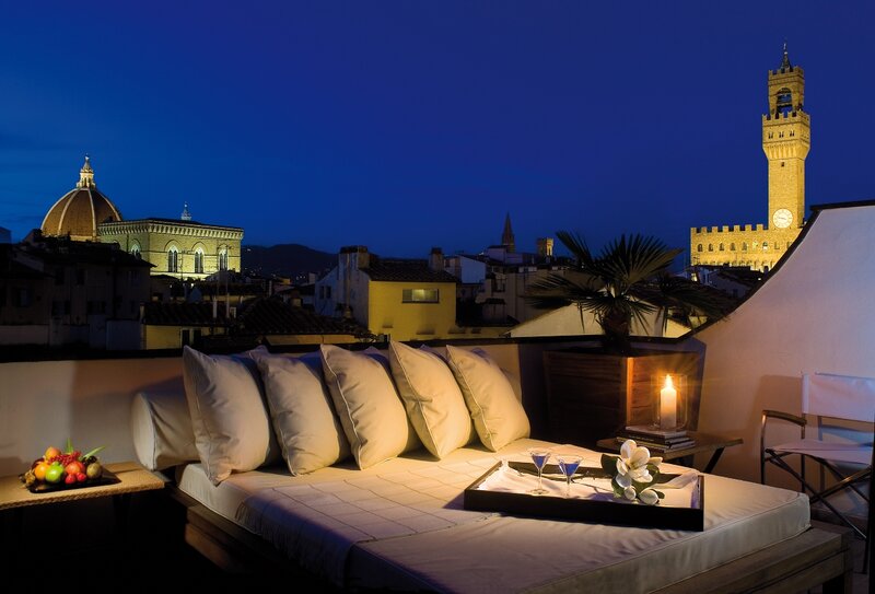 Rooftop Lounge at Night — Blue