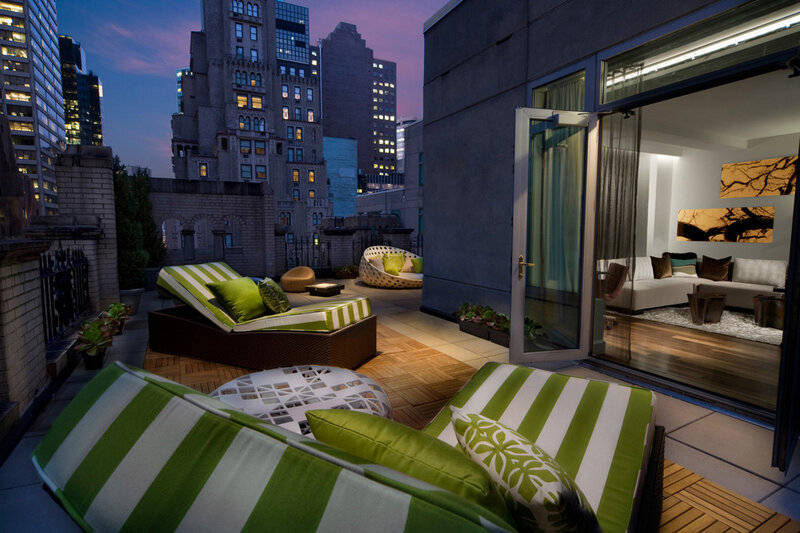 Rooftop lounge with city view