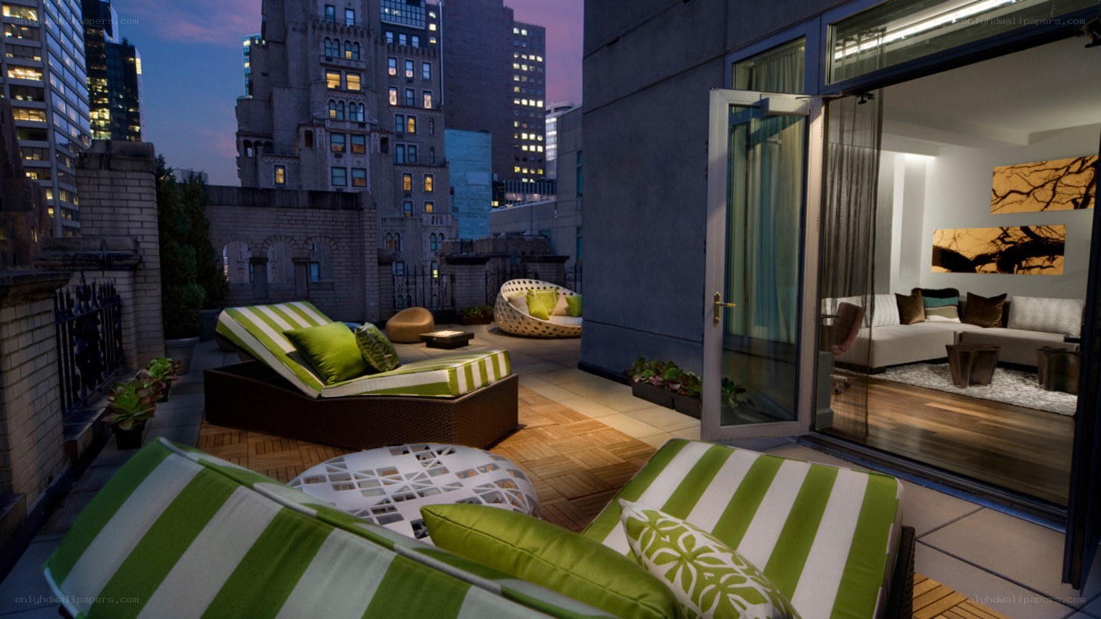Rooftop lounge with city view