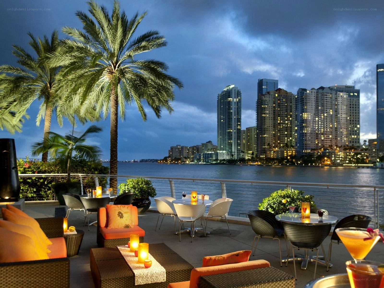 Rooftop lounge with city view