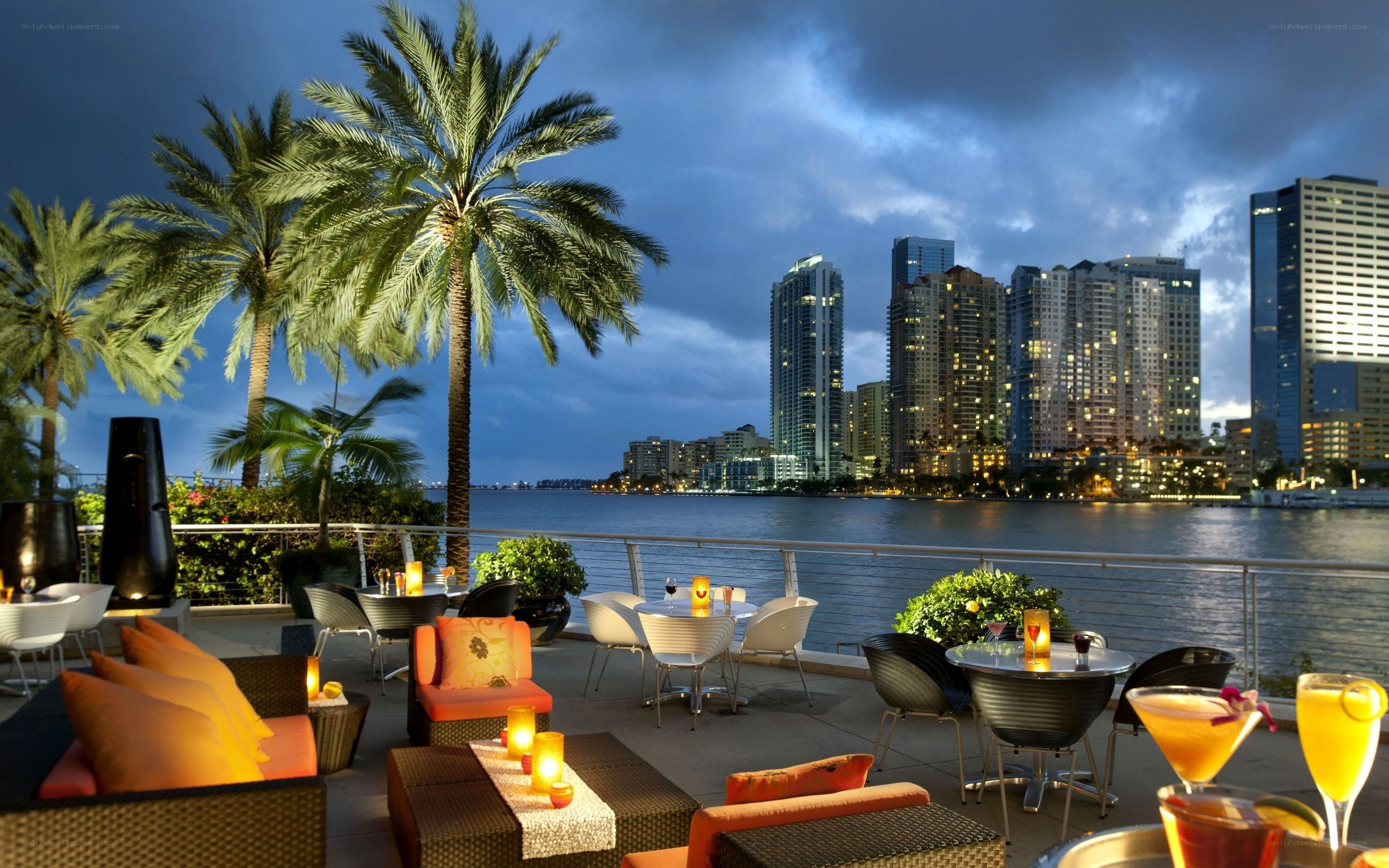 Rooftop lounge with city view