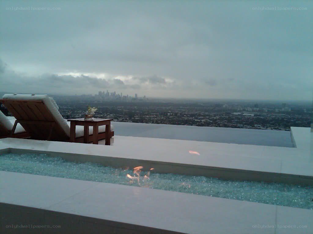 Rooftop lounge with city view