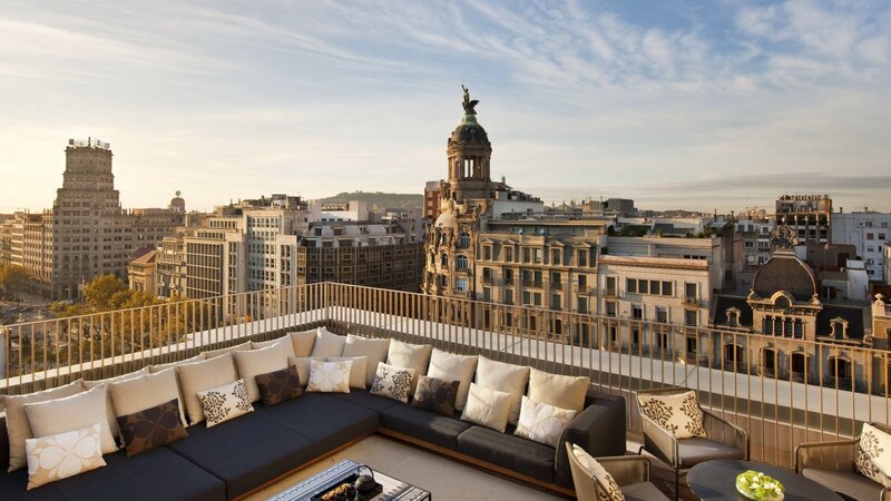 Rooftop Lounge with City View — Blue, Serene