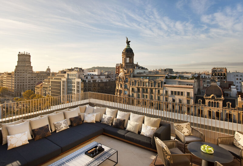 Rooftop Lounge with City View — Blue
