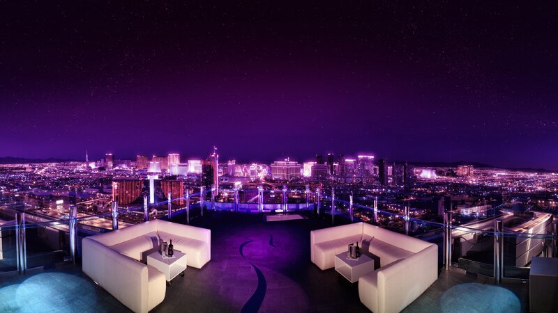 Rooftop Lounge with City View — Purple