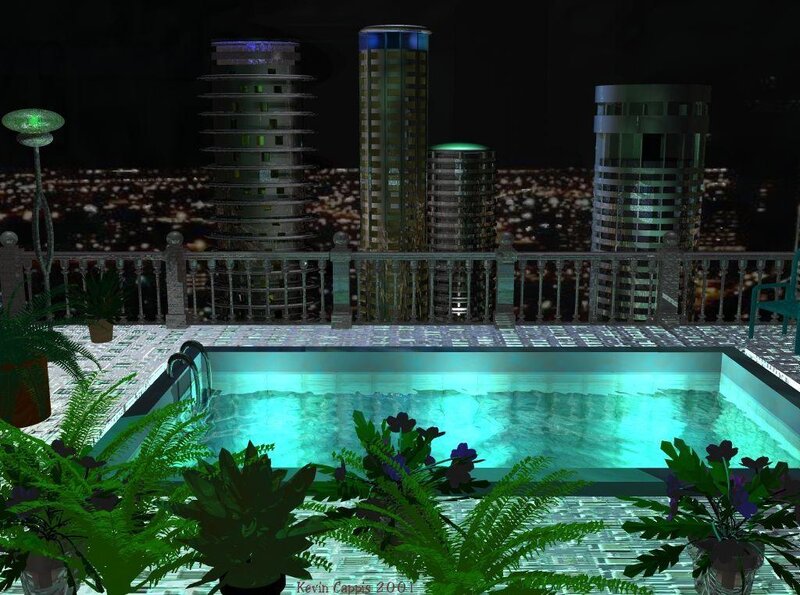 Rooftop pool at night