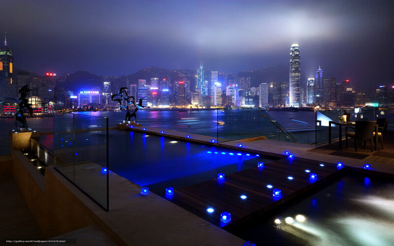 Rooftop Pool at Night — Blue, Serene
