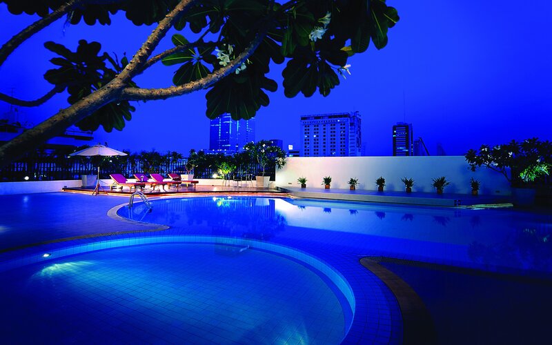 Rooftop pool at night