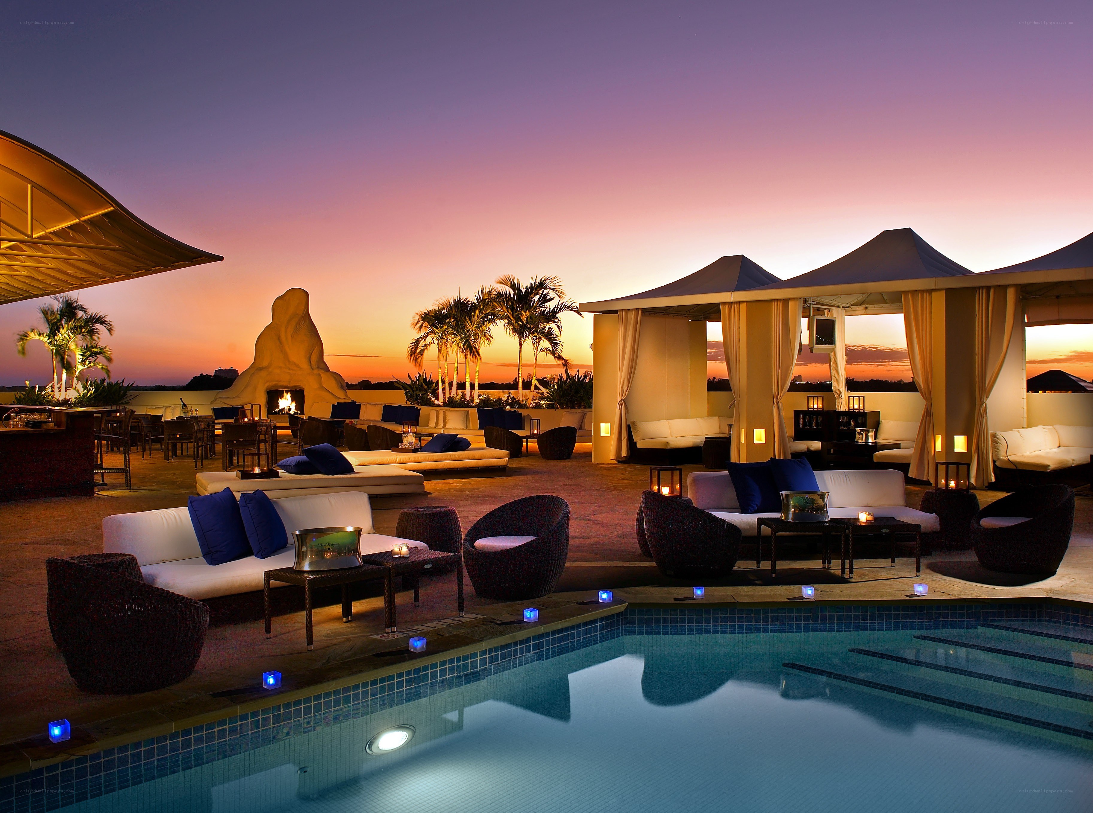 Rooftop pool at sunset