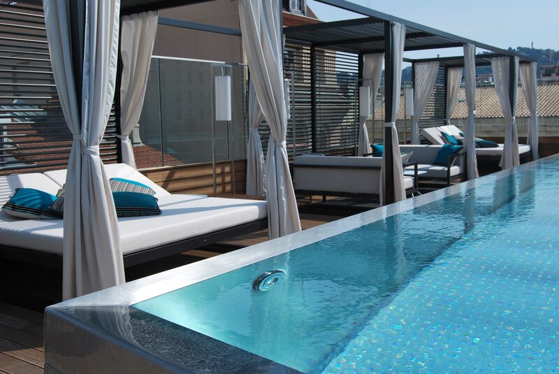 Rooftop Pool Lounge — Blue, Relaxed
