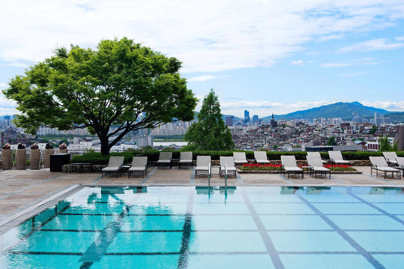Rooftop Pool with City View — Blue, Serene