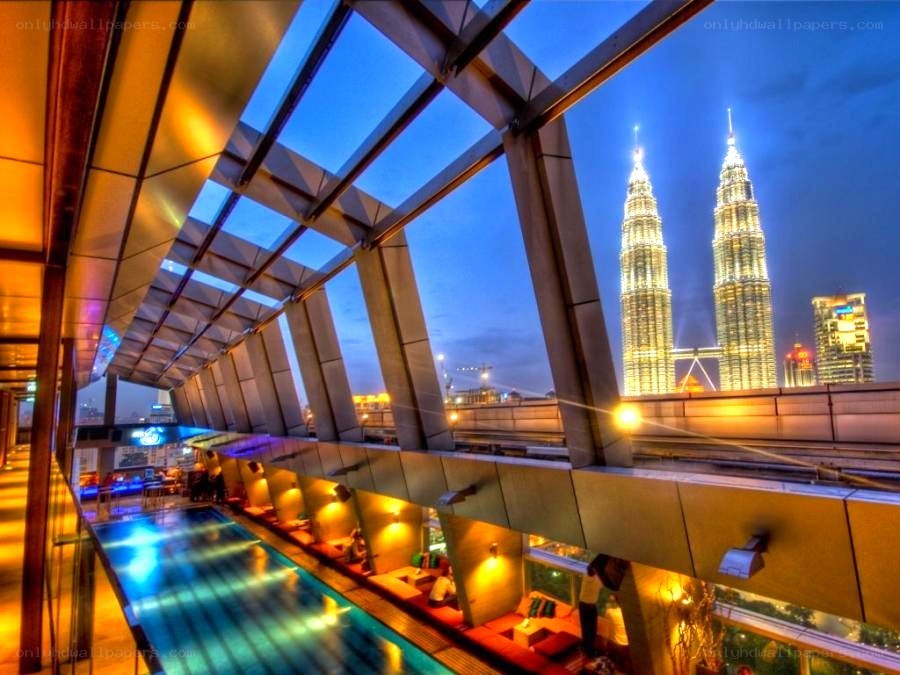 rooftop pool with petronas towers view